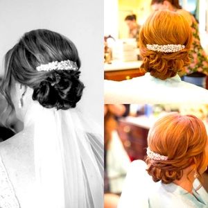 Wedding bridal hair jewelry, comb for updos. Crystals , pearls , silver tone